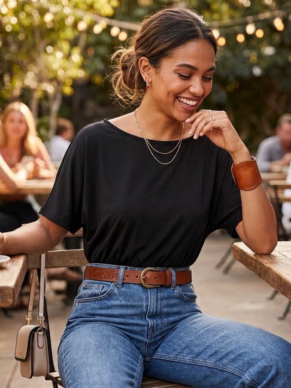 Black Short-Sleeve Boatneck Bodysuit